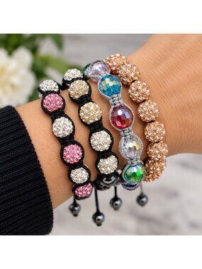 Lot 4 Shamballa Style Crystal Rhinestone Beaded Adjustable Macrame Bracelets
